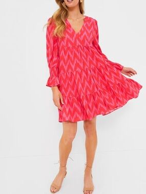 Pomander Place Hot Pink Ikat Kenzo swing mini Dress boho feminine smocked XL